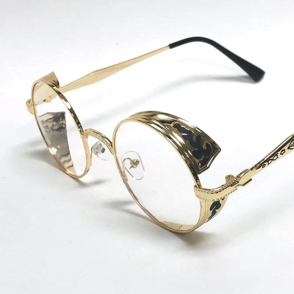 Gold Round Retro Glasses Side Shield Design Women Fashion Hip Hop Clear Lens New